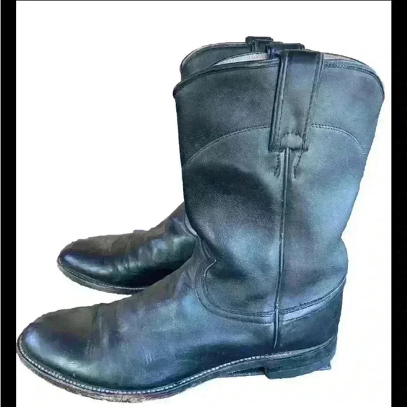 Justin black leather pull on work boots 3620 size 10B - Picture 2 of 5